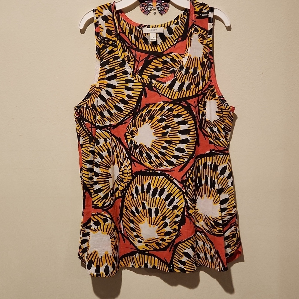 J. Crew Pink, Yellow & White Graphic Tank Top